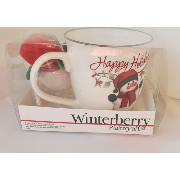 Pfaltzgraff Winterberry Happy Holidays Snowman Mug Cup And Plush Set In Box 20oz - Picture 6 of 8